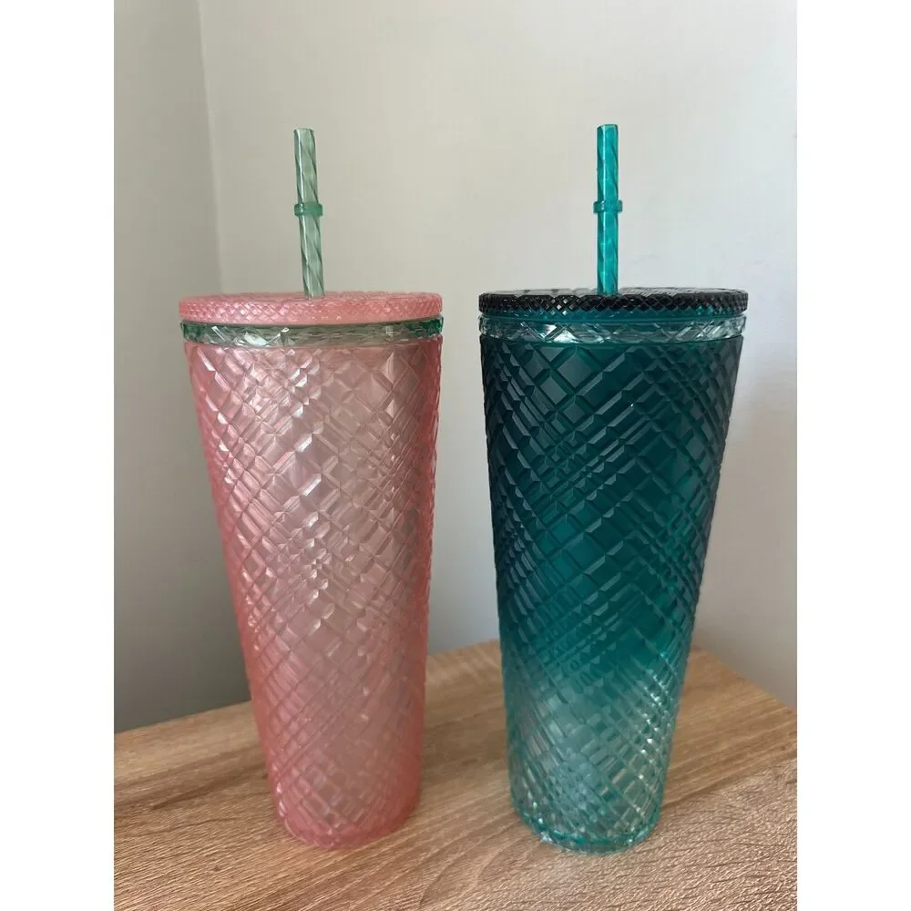 Starbucks 2023 Ombre Jeweled Studded Venti Cold Plastic Tumbler 24 oz Set of 2